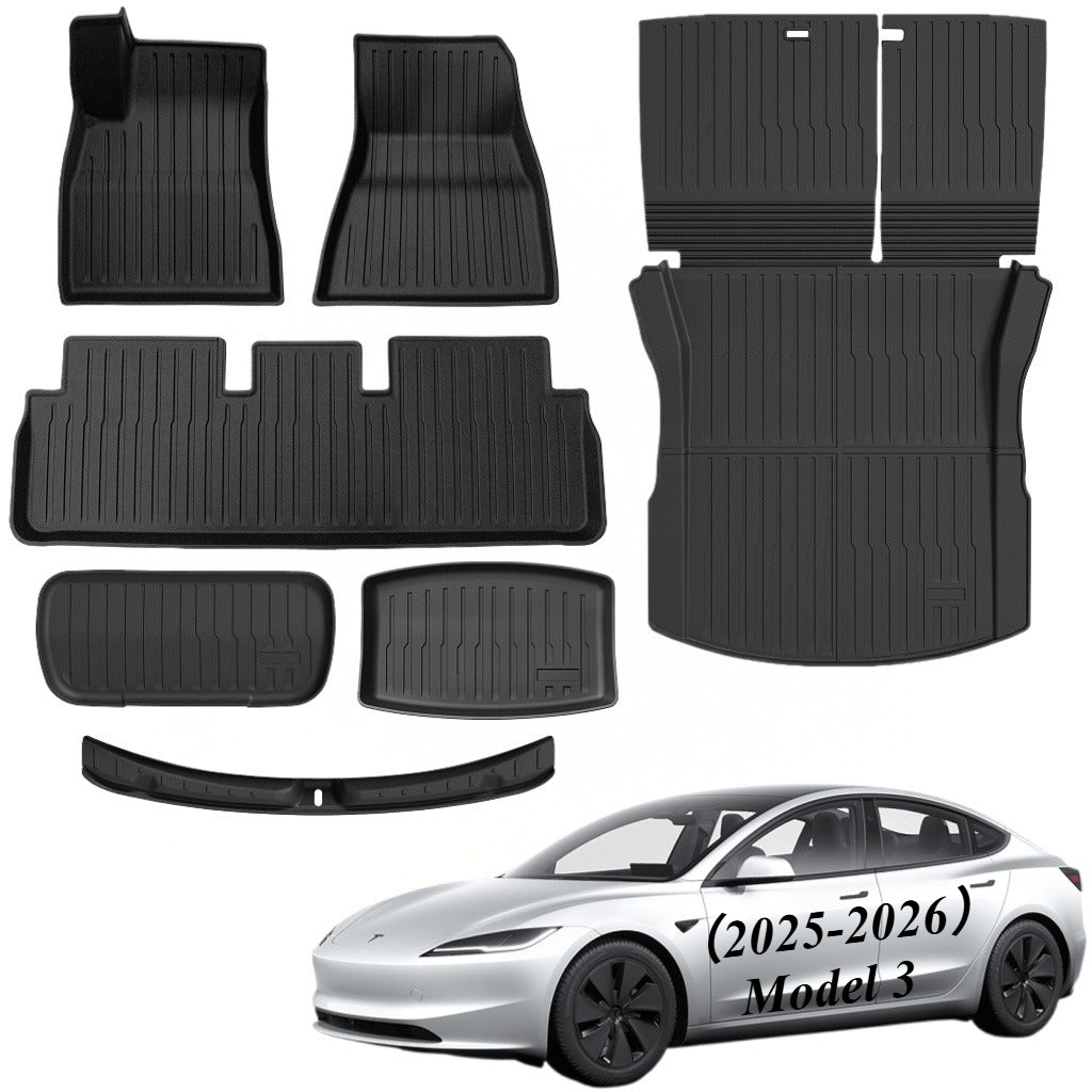 Youten Full Set TPE Floor Mats for 2024-2026 Tesla Model 3 Highland, All Weather Waterproof Anti-Slip Floor Liners
