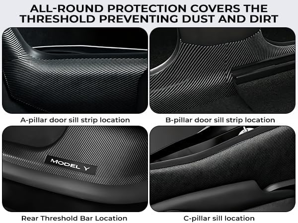 Youten 11PCS Carbon Fiber Door Sill Protector Set, Door Sill Covers, Center Console Anti-Kick Pads & Rear Bumper Guard for 2025-2026 Tesla Model Y Juniper