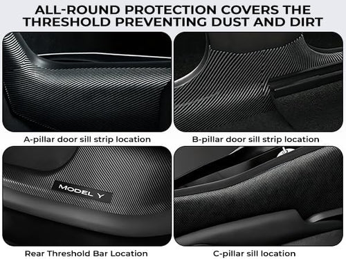 Youten 11PCS Carbon Fiber Door Sill Protector Set, Door Sill Covers, Center Console Anti-Kick Pads & Rear Bumper Guard for 2025-2026 Tesla Model Y Juniper