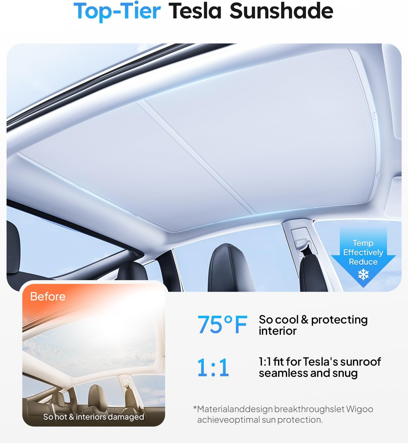 outen 3-Gen Nano Ice-Crystal Roof Sunshade, Anti-Sag Heat Insulation Glass Roof Cover for 2020-2026 Tesla Model X, Black