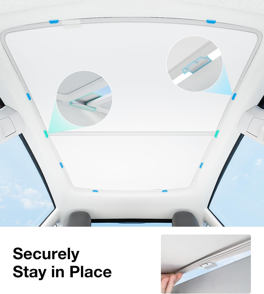 Youten Tesla Model S Roof Sunshade, 3-Gen Nano Ice-Crystal Heat Insulation Glass Roof Cover, Sag-Proof Interior Gray Accessories for 2020-2026