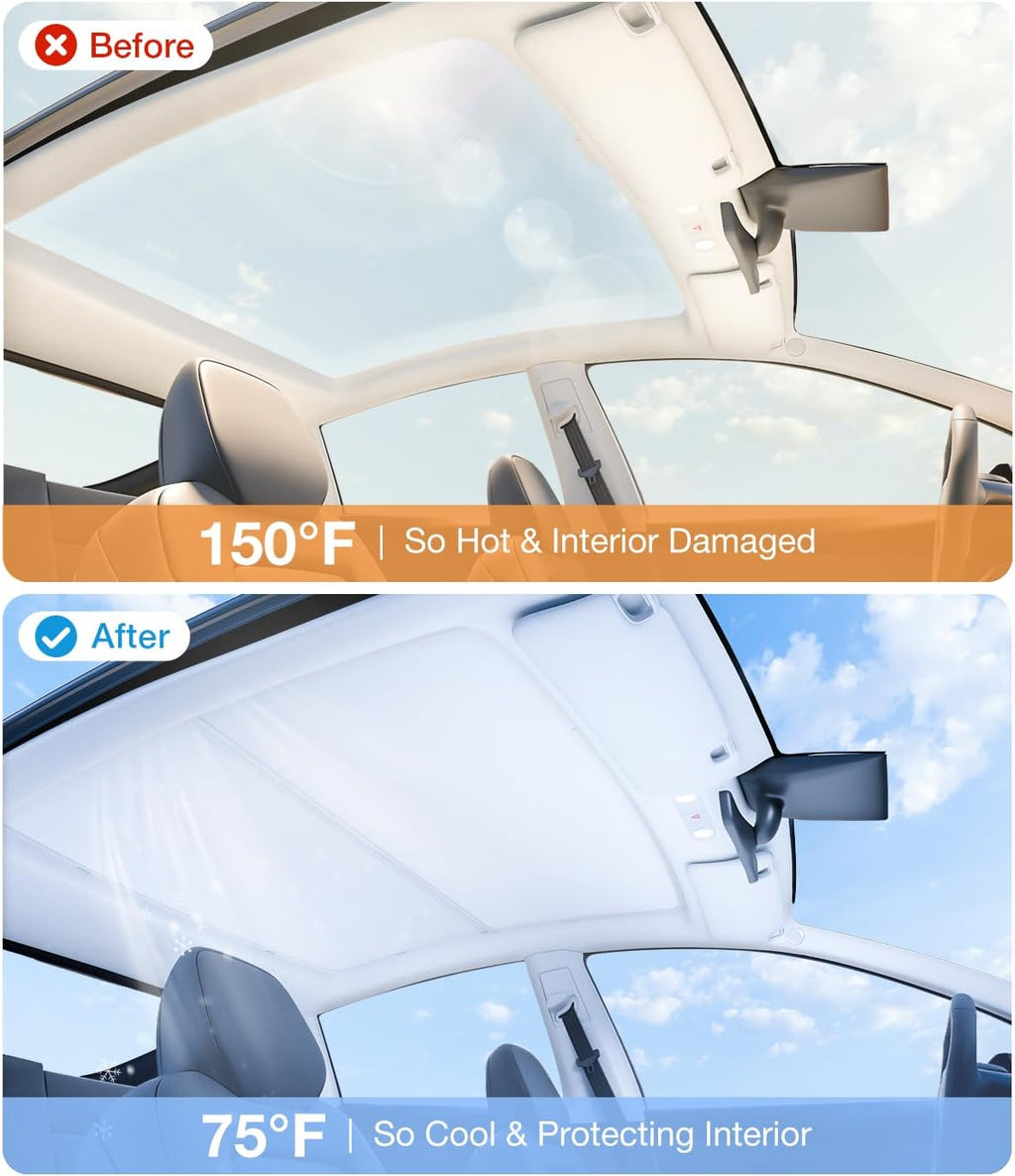 Youten Tesla Model S Roof Sunshade, 3-Gen Nano Ice-Crystal Heat Insulation Glass Roof Cover, Sag-Proof Interior Gray Accessories for 2020-2026