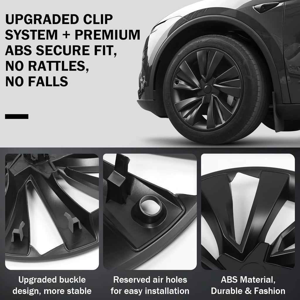 Youten 19" Matte Black Hub Caps for Tesla Model Y Juniper