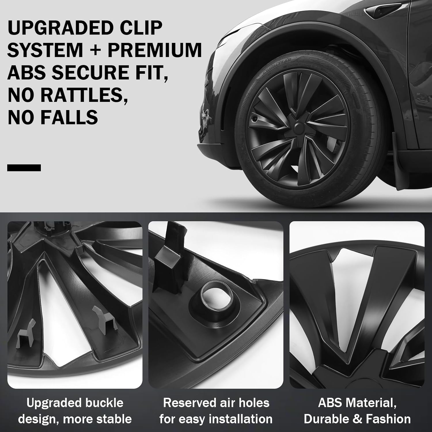 Youten 19" Matte Black Hub Caps for Tesla Model Y Juniper