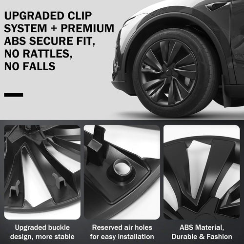 Youten 19" Matte Black Hub Caps for Tesla Model Y Juniper