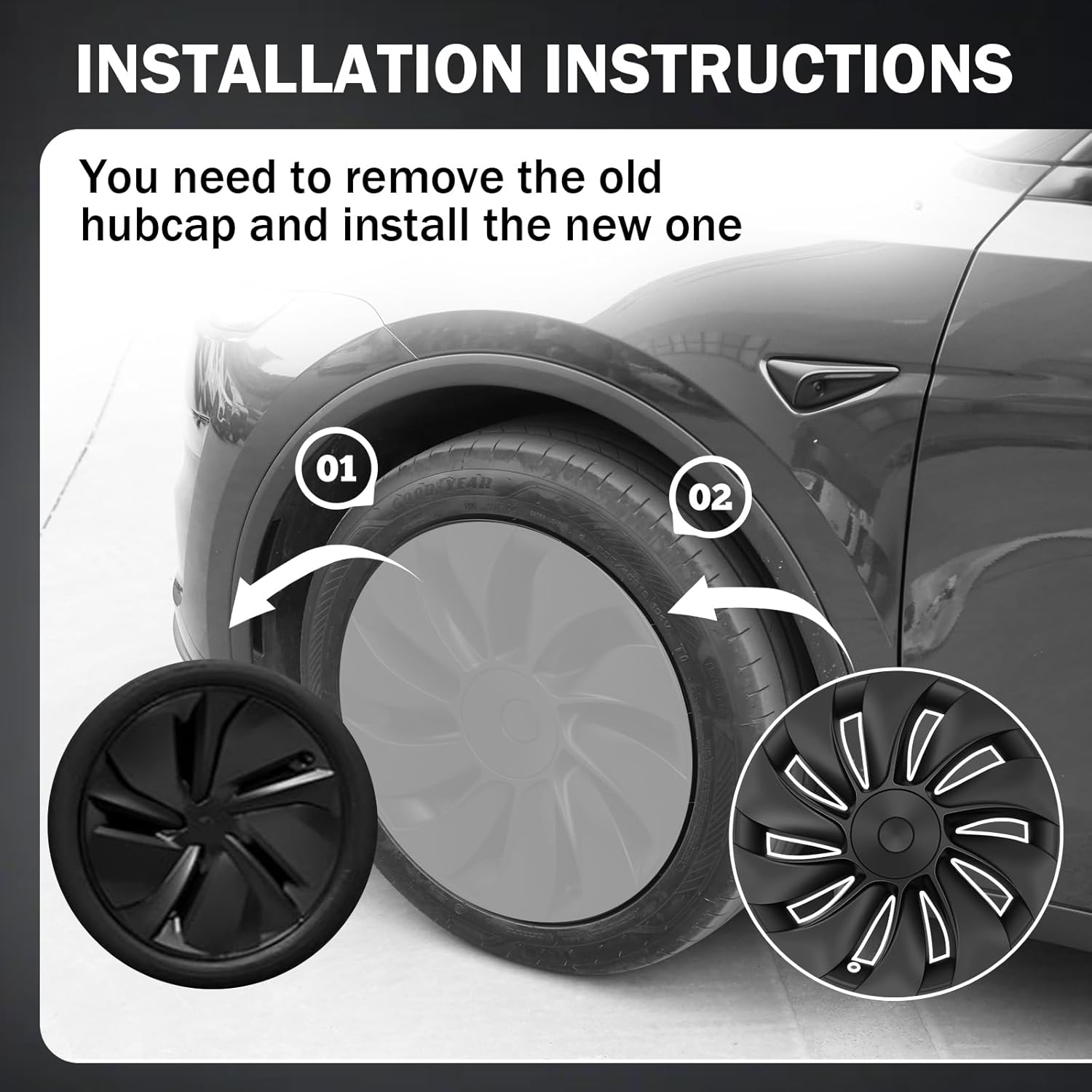 Youten Matte Black Full Hub Caps | Tesla Model Y Juniper 2026