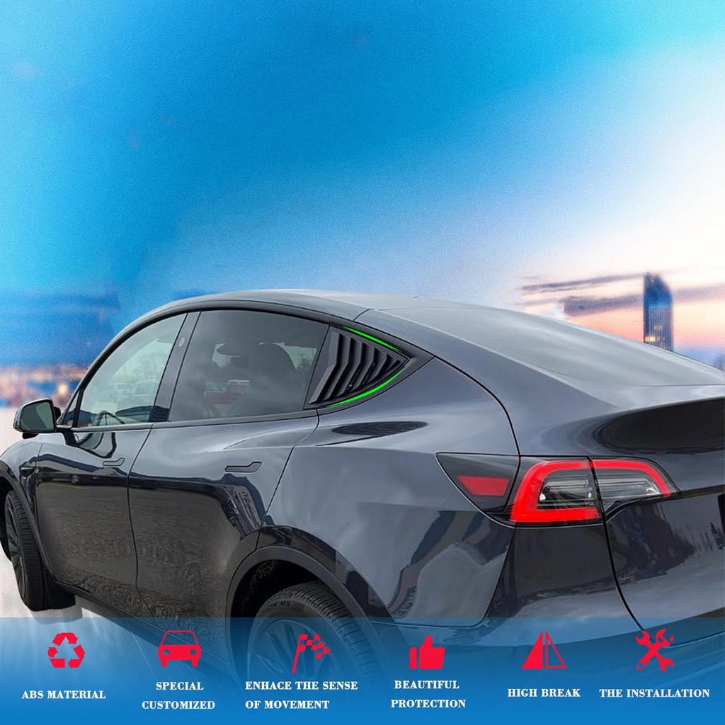 Youten Side Window Louver Cover, Sport Style Glossy Carbon Fiber Pattern Accessories for 2021-2026 Tesla Model Y