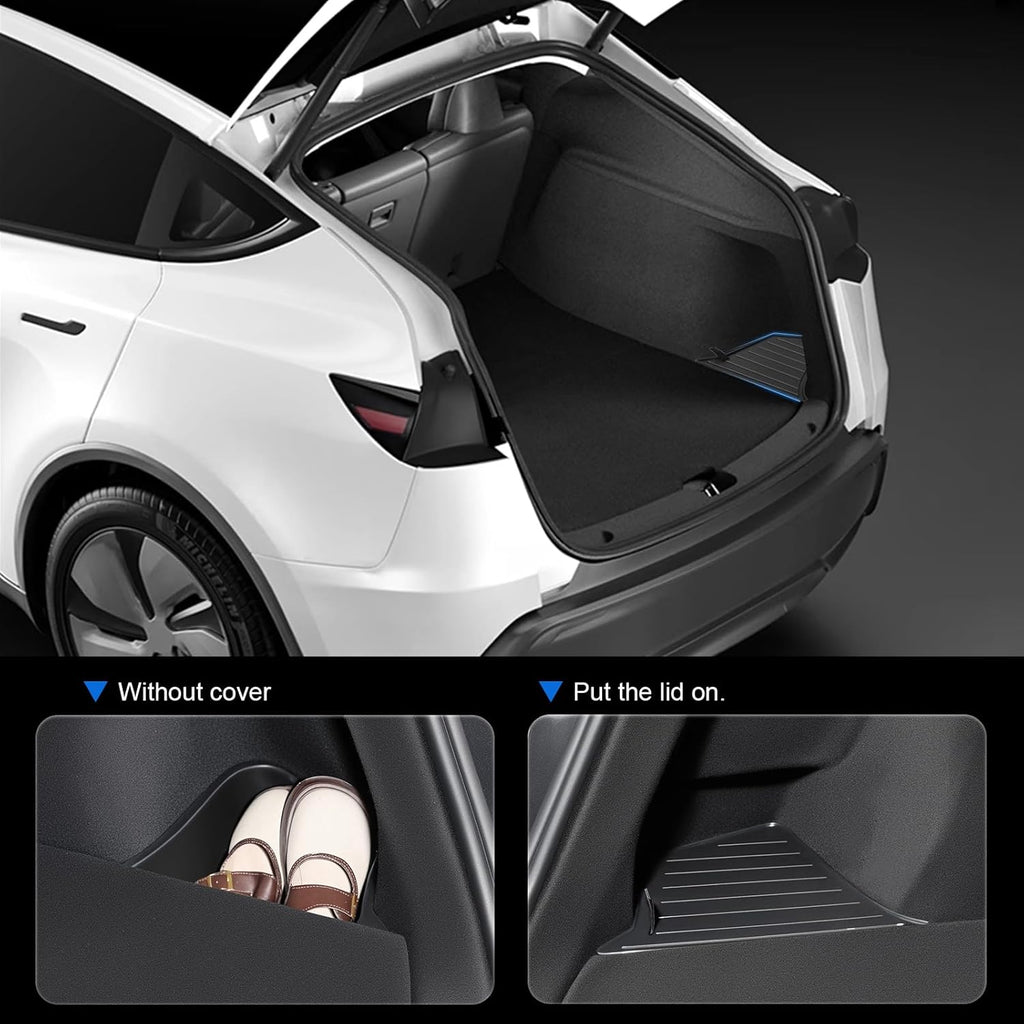 Youten TPE Rear Trunk Organizer with Lids, Waterproof Anti-Rattle Cargo Side Storage Bin for 2025-2026 Tesla Model Y Juniper 5-Seater