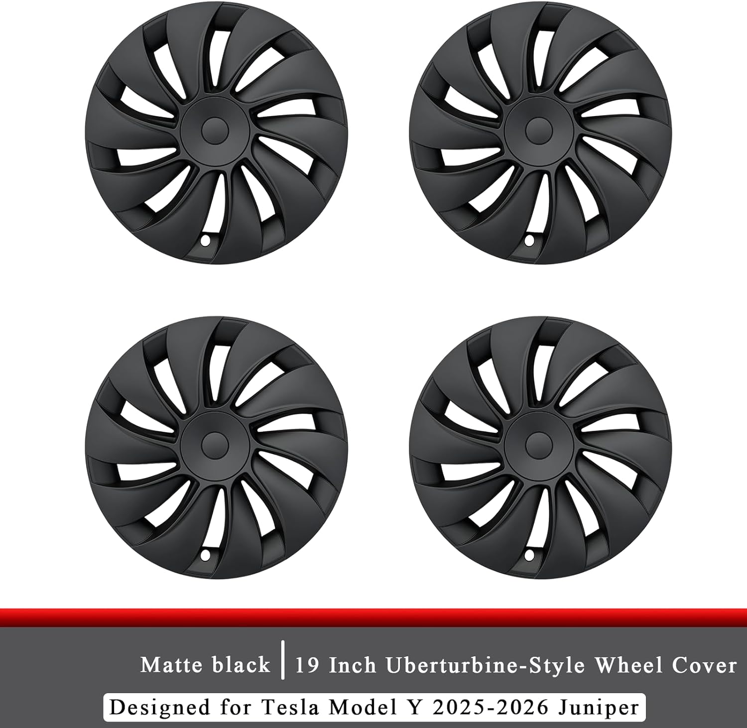 Youten 4PCS 19 Inch Hubcaps, Matte Black Aerodynamic Wheel Covers for 2025-2026 Tesla Model Y Juniper Crossflow Wheels, Snap-On Installation, Fit RWD/AWD