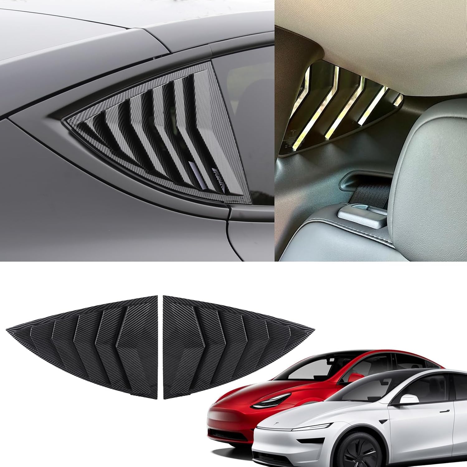 Youten Side Window Louver Cover, Sport Style Glossy Carbon Fiber Pattern Accessories for 2021-2026 Tesla Model Y