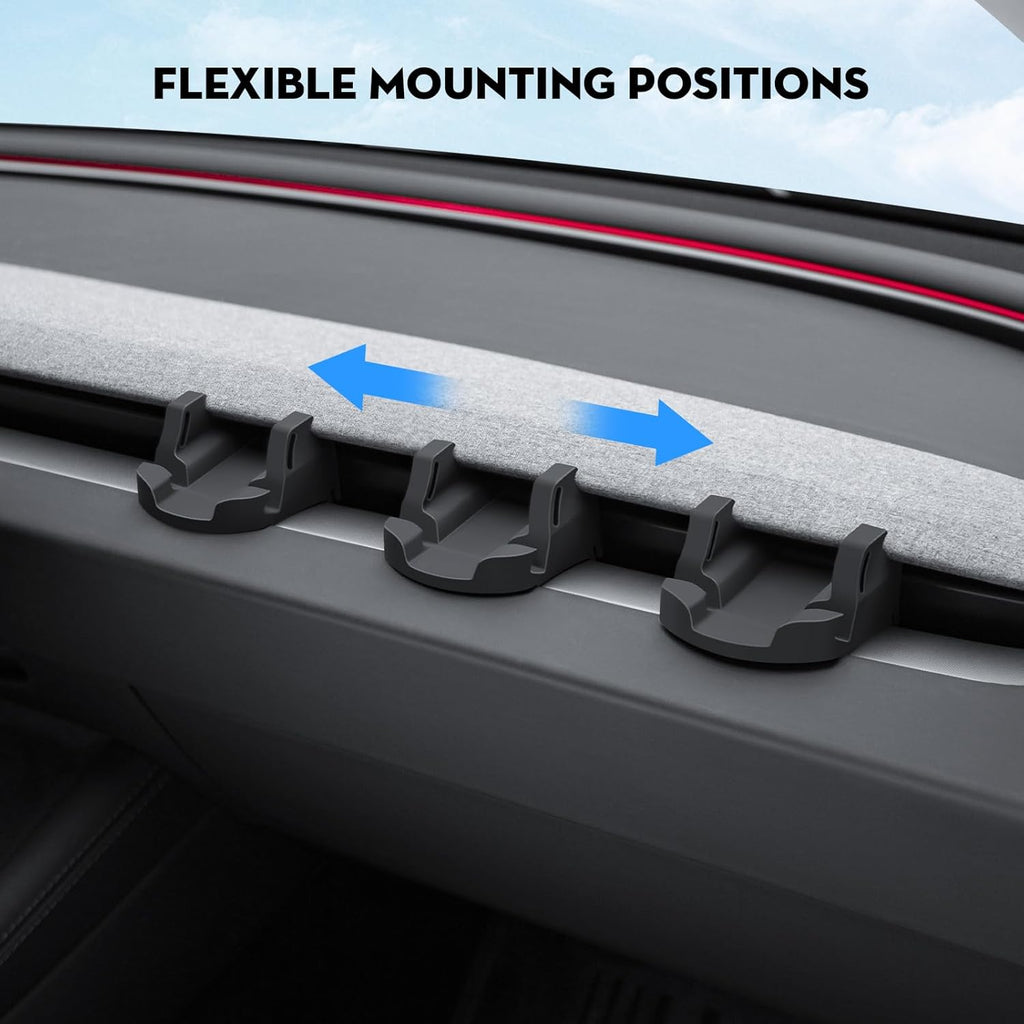Car dashboard phone mounts with flexible mounting positions and adjustable slots