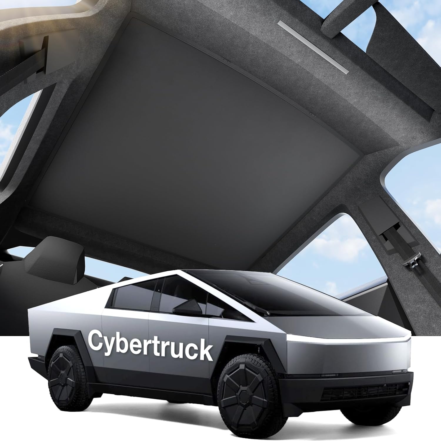 Youten 3-Gen Nano Ice-Crystal Roof Sunshade, Anti-Sag Heat Insulation Glass Roof Cover for 2023-2026 Tesla Cybertruck, Black