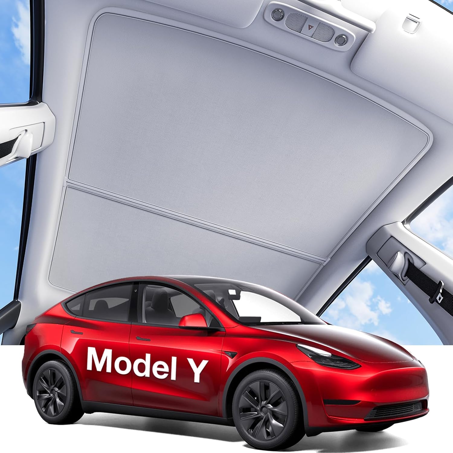 Youten 3-Gen Nano Ice-Crystal Roof Sunshade, Anti-Sag Heat Insulation Glass Roof Cover for 2025-2026 Tesla Model Y Juniper