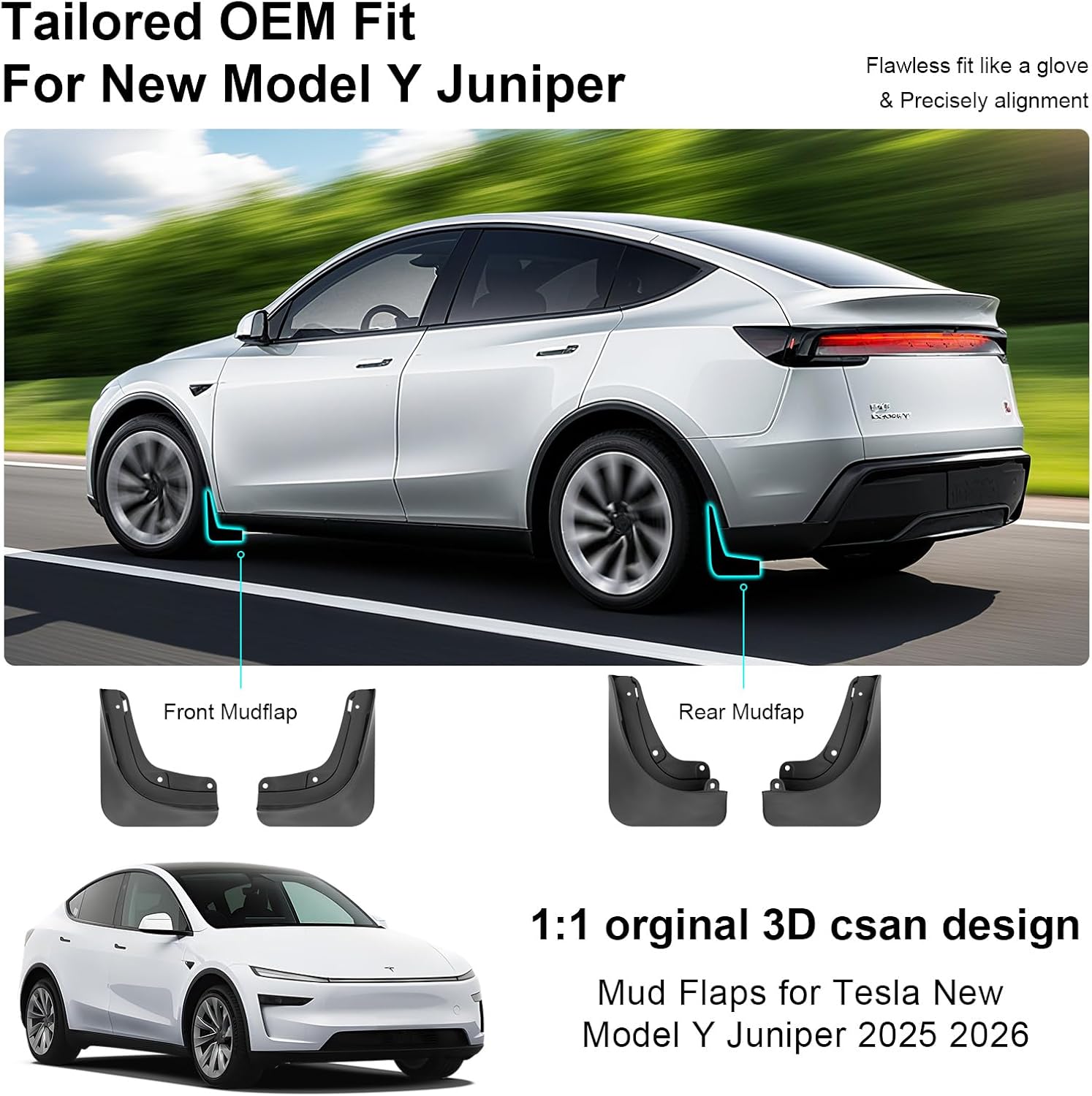Youten ABS Mud Flaps for Tesla Model Y Juniper | Set of 4