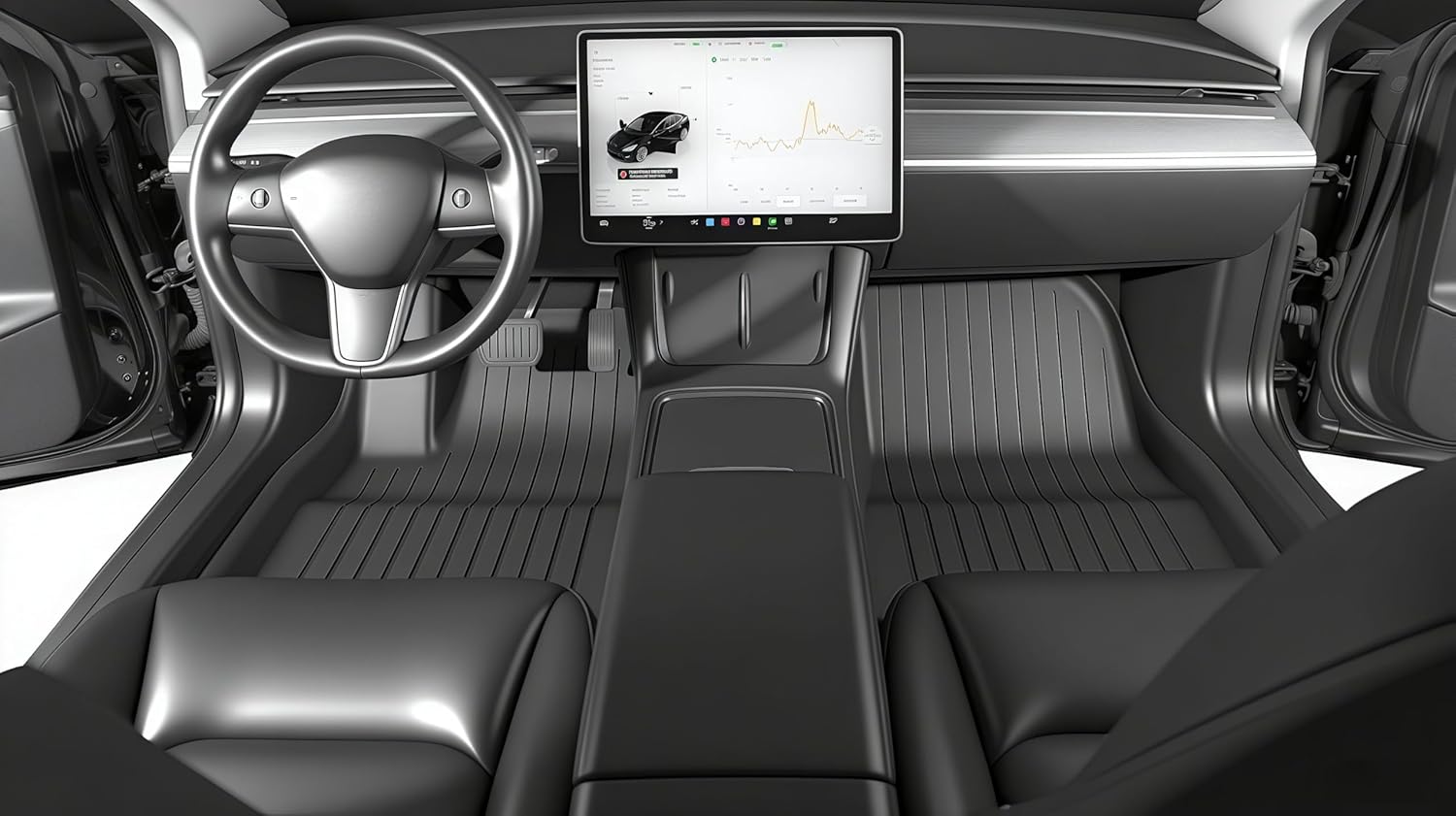 Youten Full Set TPE Floor Mats for 2024-2026 Tesla Model 3 Highland, All Weather Waterproof Anti-Slip Floor Liners
