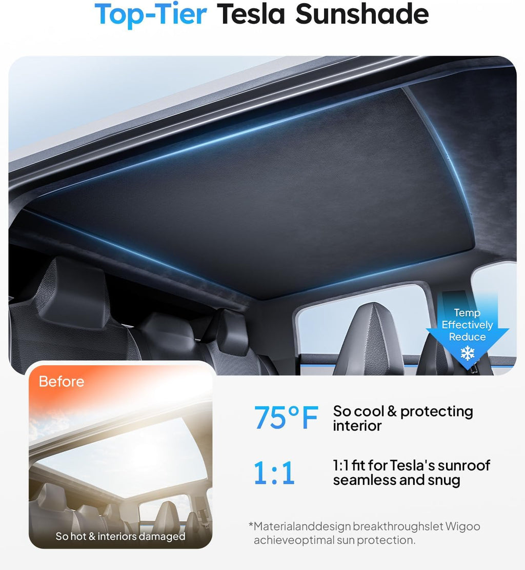 Youten 3-Gen Nano Ice-Crystal Roof Sunshade, Anti-Sag Heat Insulation Glass Roof Cover for 2023-2026 Tesla Cybertruck, Black