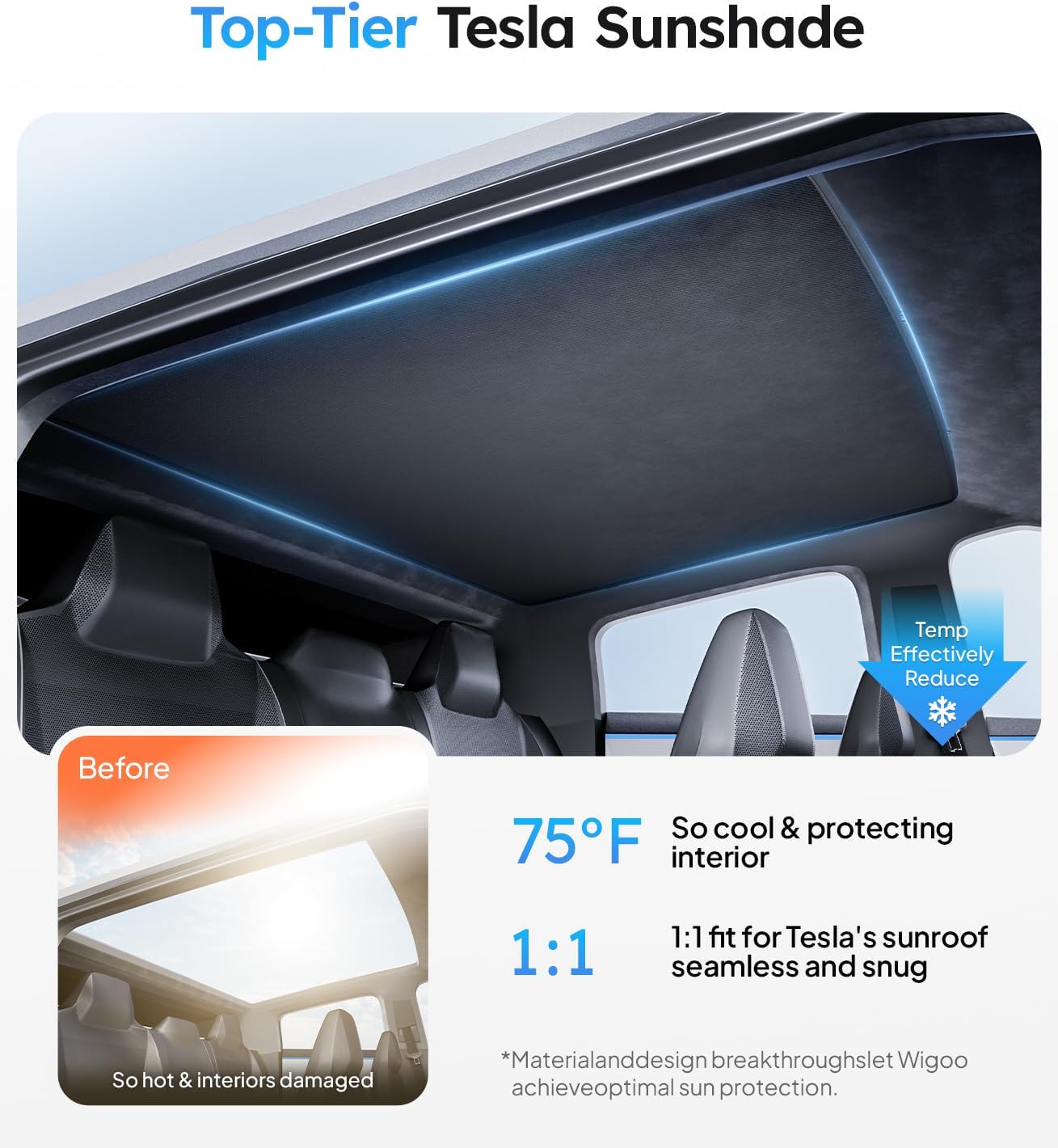 Youten 3-Gen Nano Ice-Crystal Roof Sunshade, Anti-Sag Heat Insulation Glass Roof Cover for 2023-2026 Tesla Cybertruck, Black