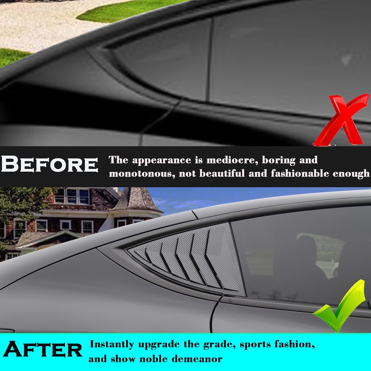 Youten Side Window Louver Cover, Sport Style Glossy Carbon Fiber Pattern Accessories for 2021-2026 Tesla Model Y