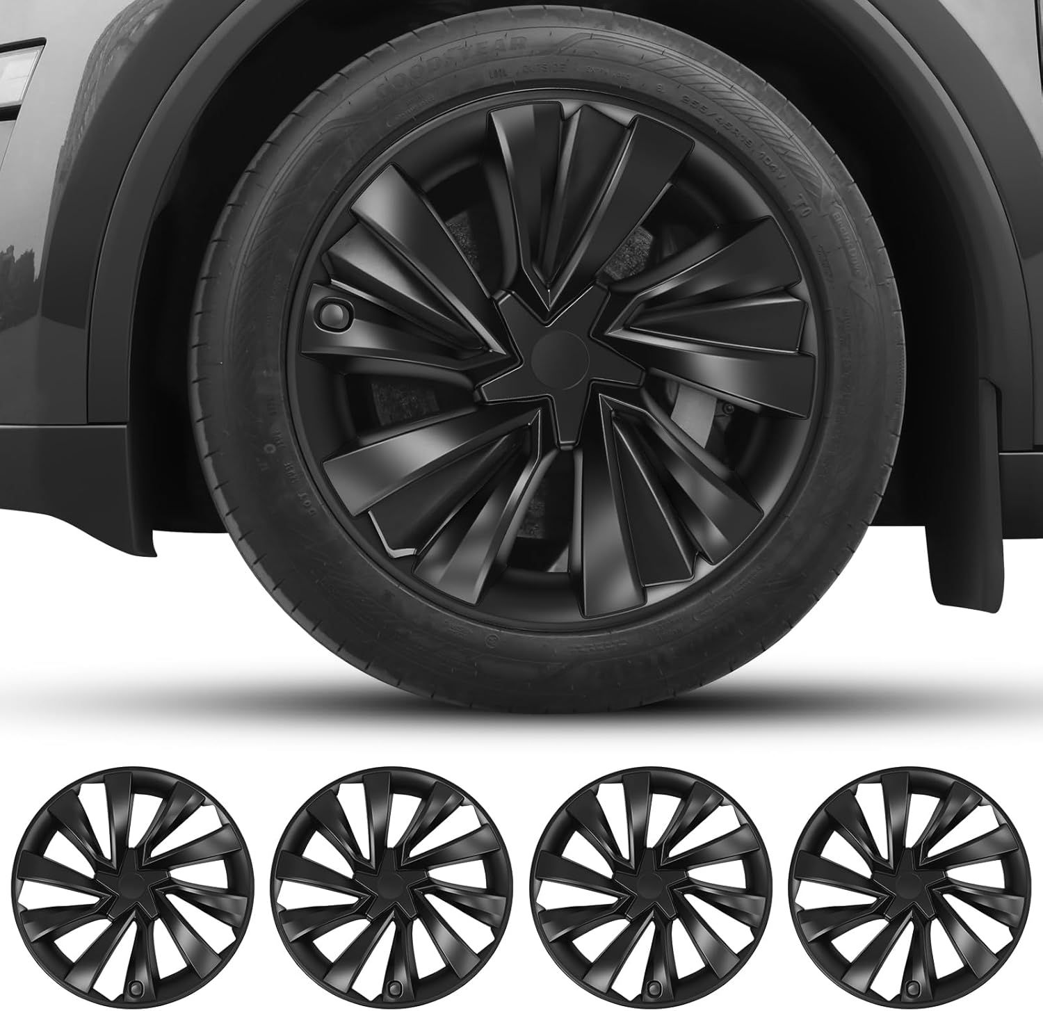 Youten 19" Matte Black Hub Caps for Tesla Model Y Juniper