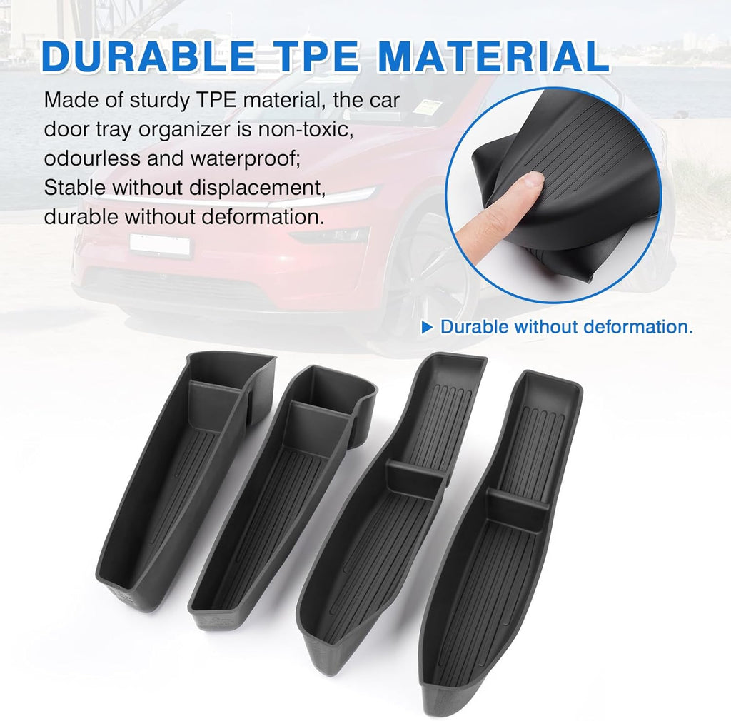 Youten 4PCS TPE Door Side Storage Trays, Front & Rear Door Organizer Inserts for 2025-2026 Tesla Model Y Juniper