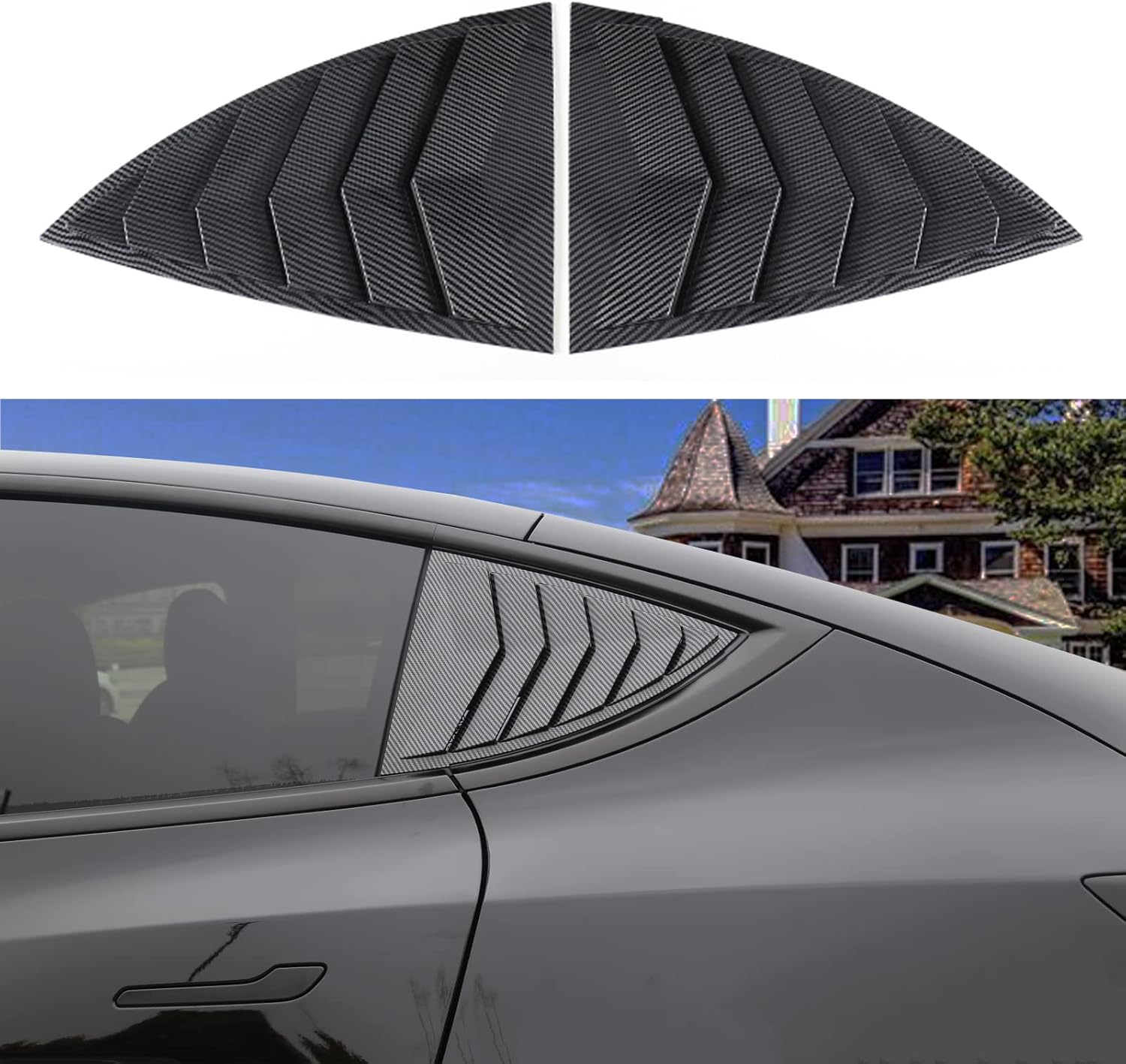 Youten Side Window Louver Cover, Sport Style Glossy Carbon Fiber Pattern Accessories for 2021-2026 Tesla Model Y