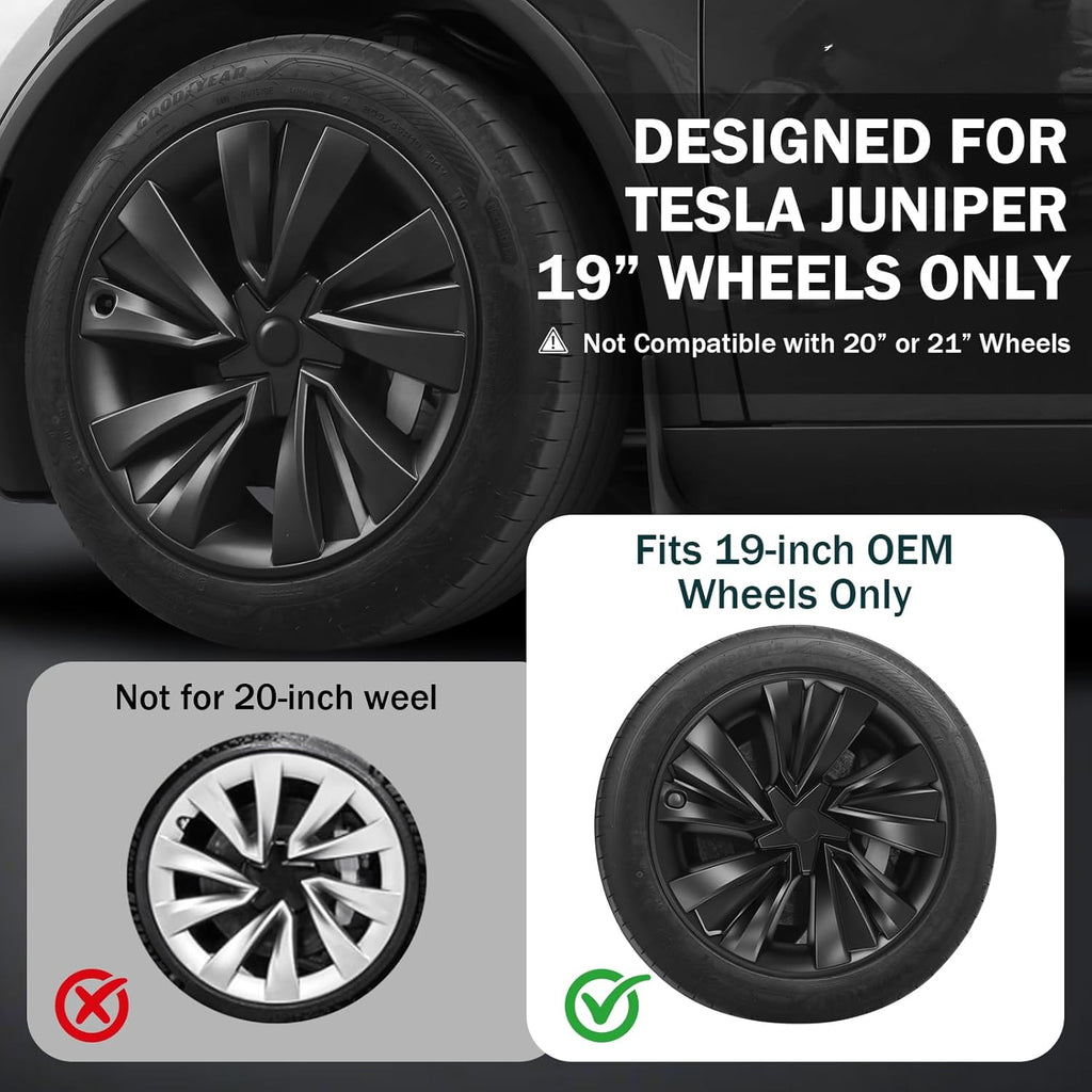 Youten 19" Matte Black Hub Caps for Tesla Model Y Juniper