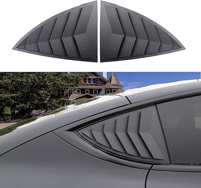 Youten Side Window Louver Cover, Sport Style Glossy Carbon Fiber Pattern Accessories for 2021-2026 Tesla Model Y