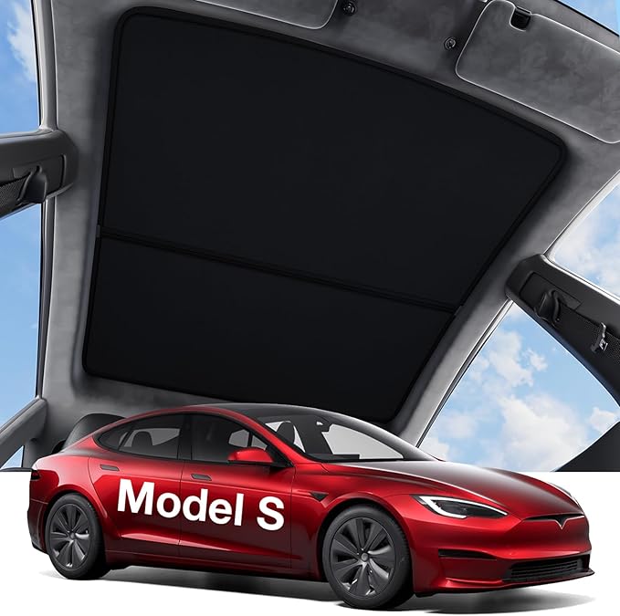 Youten Tesla Model S Roof Sunshade, 3-Gen Nano Ice-Crystal Heat Insulation Glass Roof Cover, Sag-Proof Interior Gray Accessories for 2020-2026