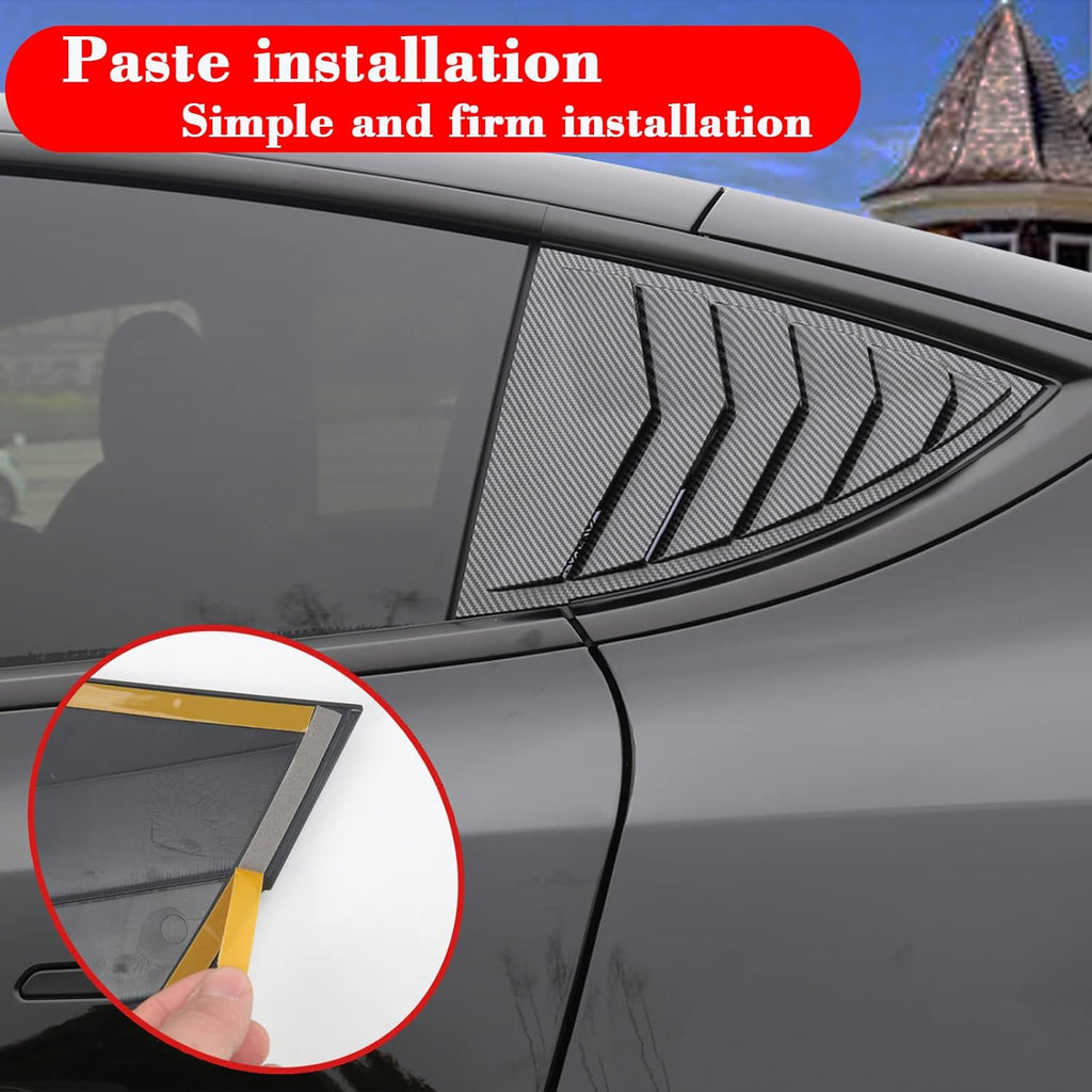 Youten Side Window Louver Cover, Sport Style Glossy Carbon Fiber Pattern Accessories for 2021-2026 Tesla Model Y