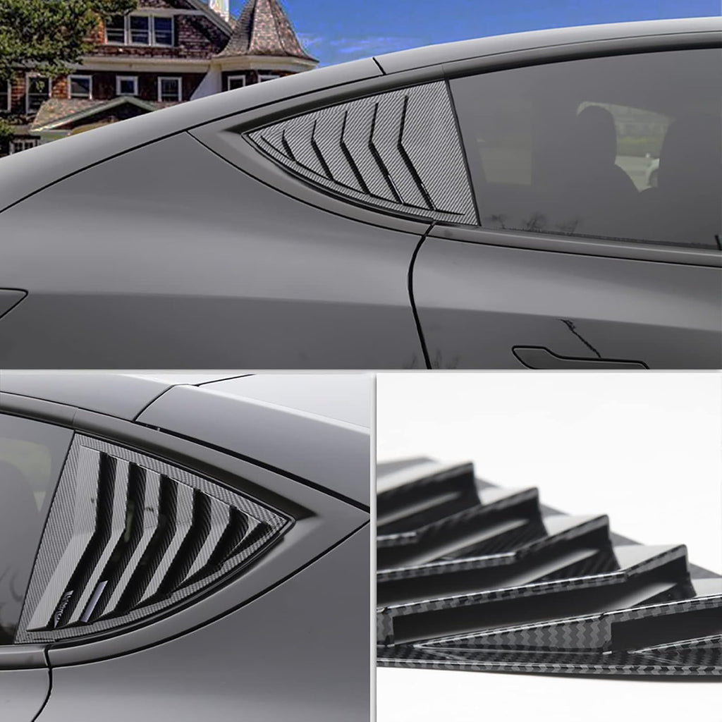 Youten Side Window Louver Cover, Sport Style Glossy Carbon Fiber Pattern Accessories for 2021-2026 Tesla Model Y