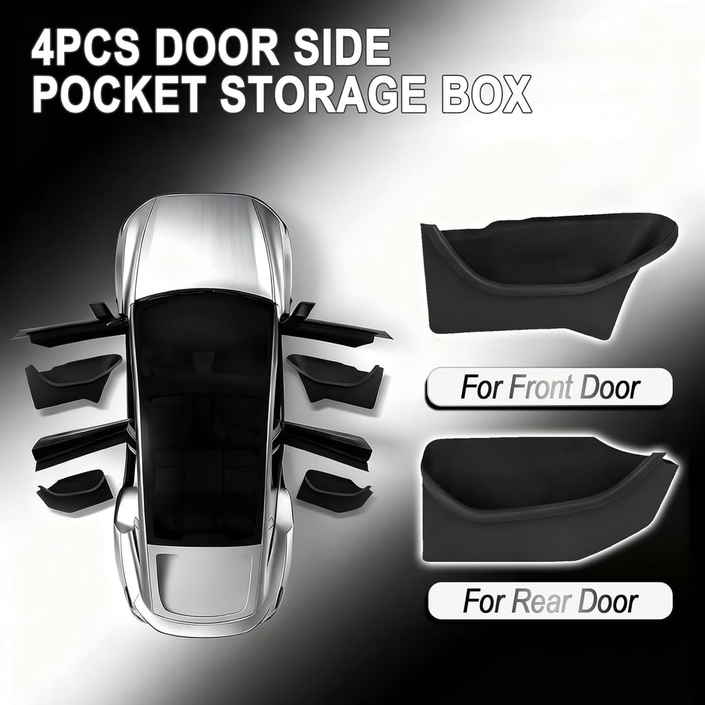 Youten 4PCS Full-Cover Door Side Organizer, TPE Anti-Slip Door Pocket Storage for Tesla Model Y Juniper 2026