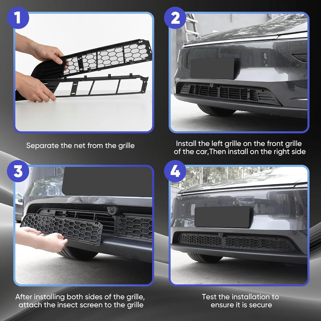Youten Clip-On Black Grille Mesh Inserts, Front Air Inlet Vent Cover for 2025-2026 Tesla Model Y Juniper (Not for Standard)
