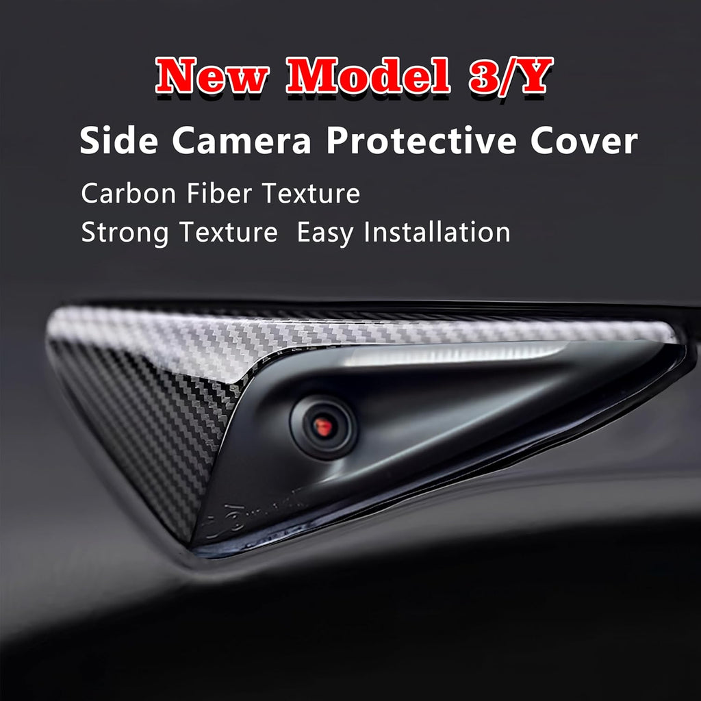 Youten HW4.0 Side Camera Protection Covers, Matt Carbon Fiber Pattern Turn Signal Accessories for 2024-2026 Tesla Model 3/Y