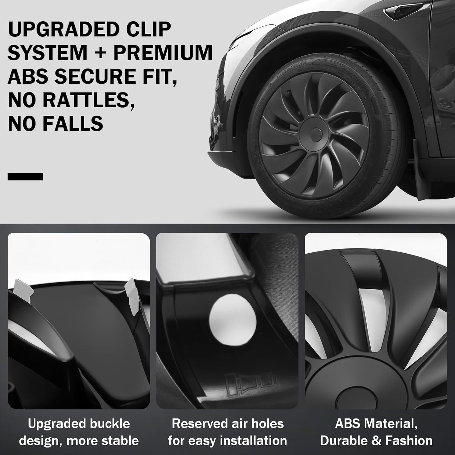 Youten Matte Black Full Hub Caps | Tesla Model Y Juniper 2026