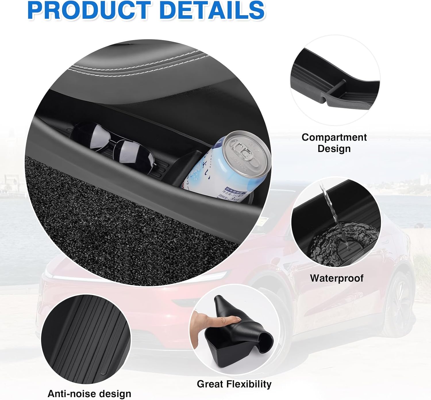 Youten 4PCS TPE Door Side Storage Trays, Front & Rear Door Organizer Inserts for 2025-2026 Tesla Model Y Juniper
