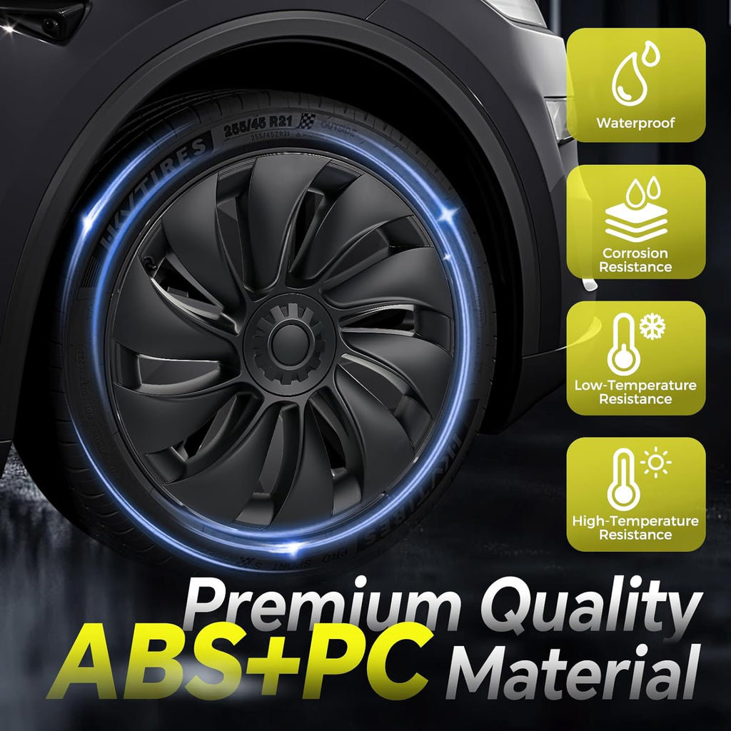Youten 19" Matte Black ABS Wheel Covers, 4-Pcs Hubcaps with Rim Protectors for 2025-2026 Tesla Model Y Juniper (Not for 2021-2024)