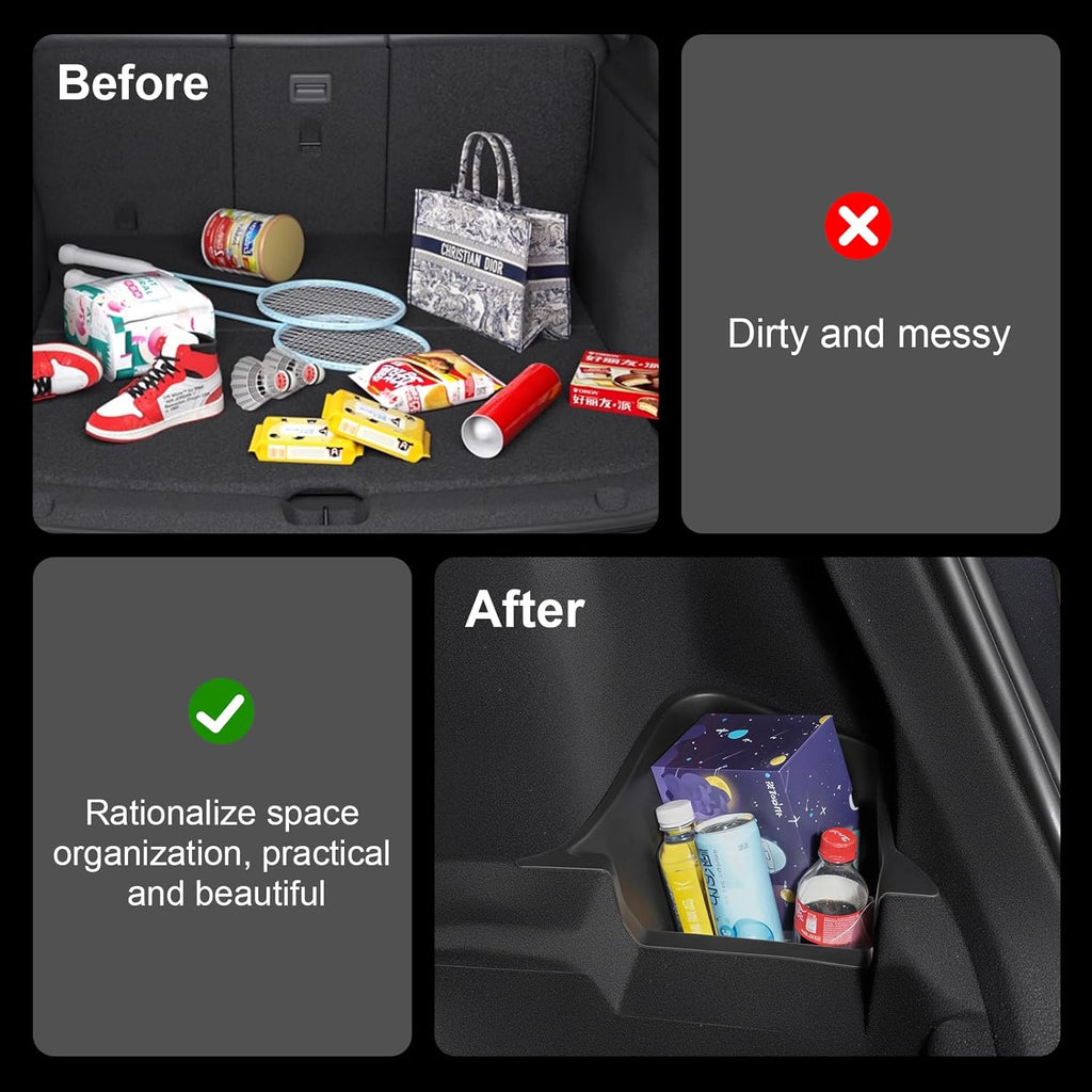 Youten TPE Rear Trunk Organizer with Lids, Waterproof Anti-Rattle Cargo Side Storage Bin for 2025-2026 Tesla Model Y Juniper 5-Seater