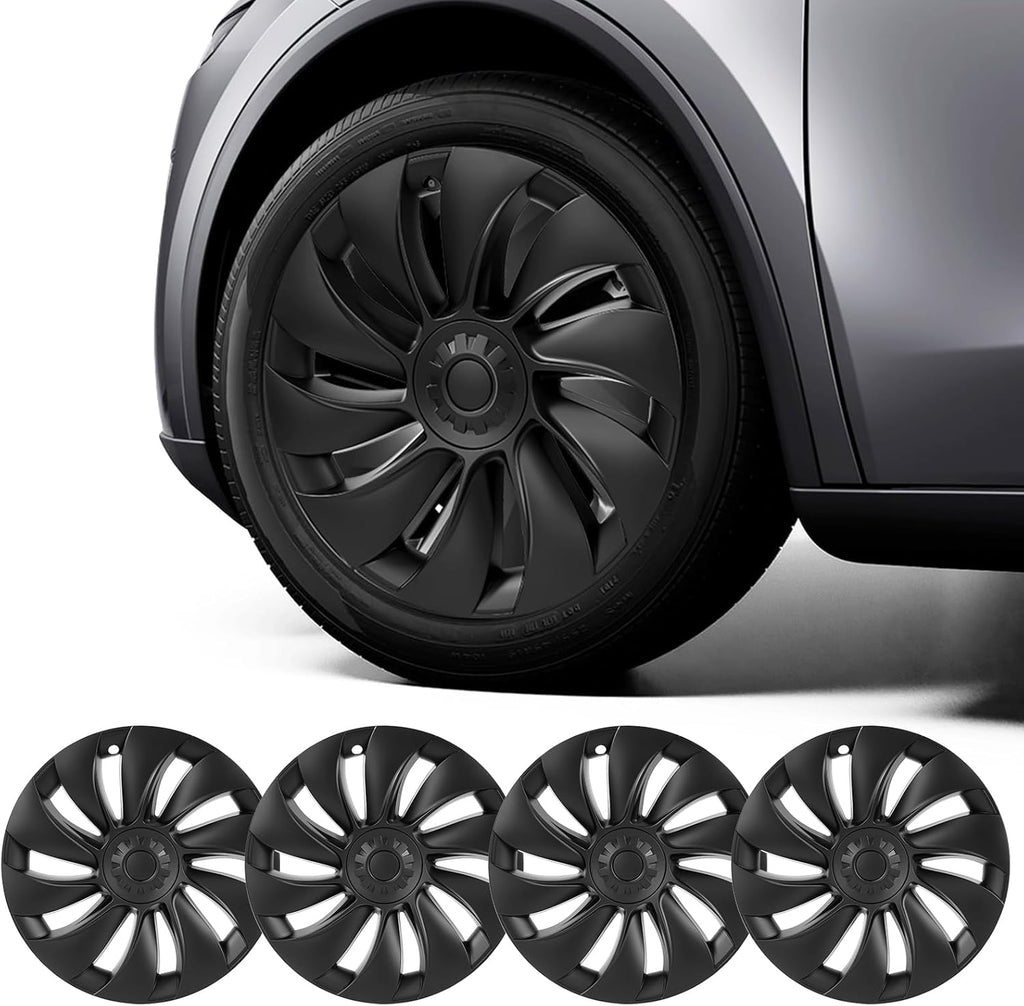 Youten 19" Matte Black ABS Wheel Covers, 4-Pcs Hubcaps with Rim Protectors for 2025-2026 Tesla Model Y Juniper (Not for 2021-2024)