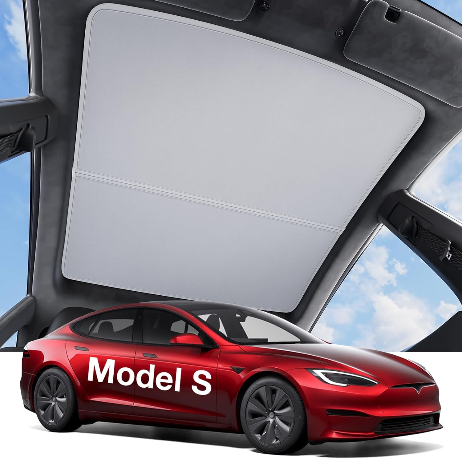 Youten Tesla Model S Roof Sunshade, 3-Gen Nano Ice-Crystal Heat Insulation Glass Roof Cover, Sag-Proof Interior Gray Accessories for 2020-2026