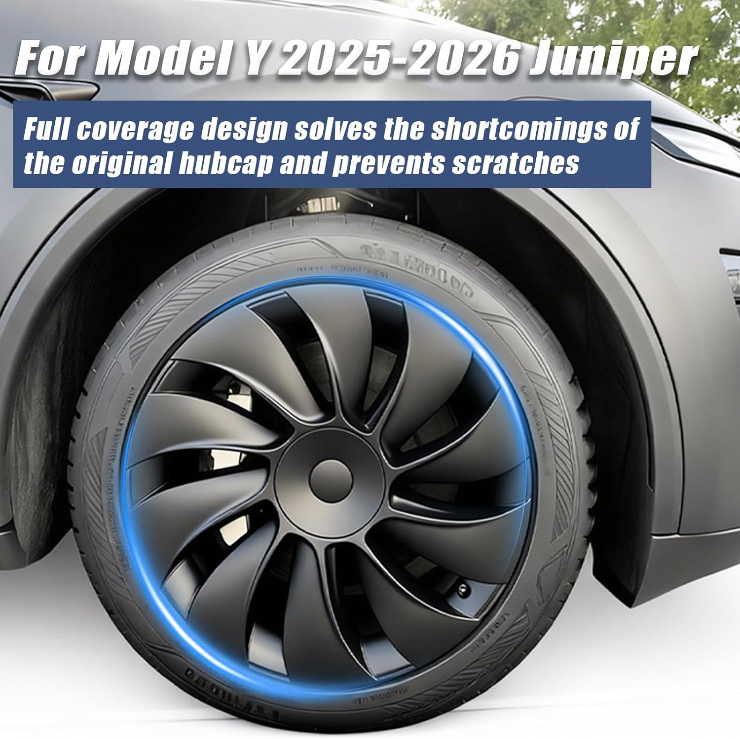 Youten 4PCS 19 Inch Hubcaps, Matte Black Aerodynamic Wheel Covers for 2025-2026 Tesla Model Y Juniper Crossflow Wheels, Snap-On Installation, Fit RWD/AWD