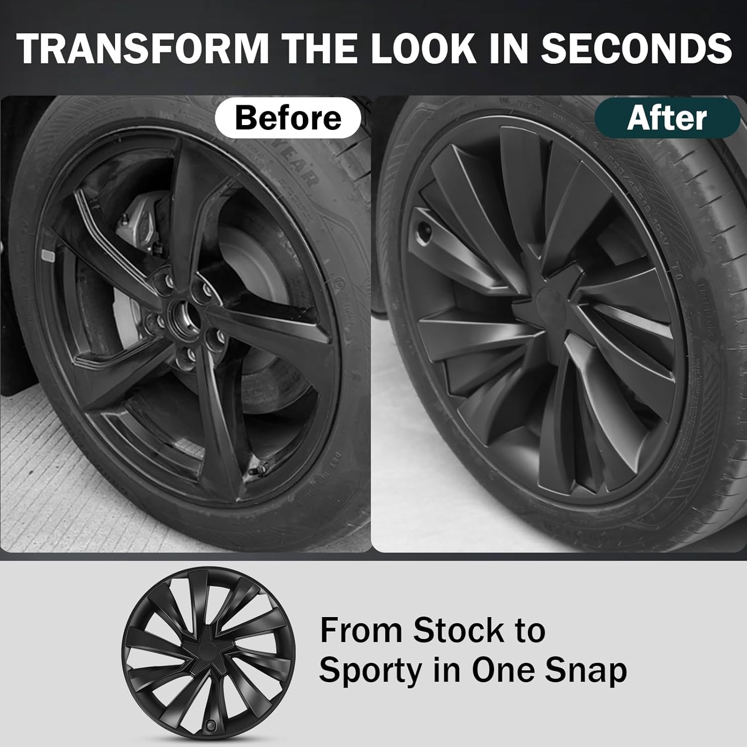 Youten 19" Matte Black Hub Caps for Tesla Model Y Juniper