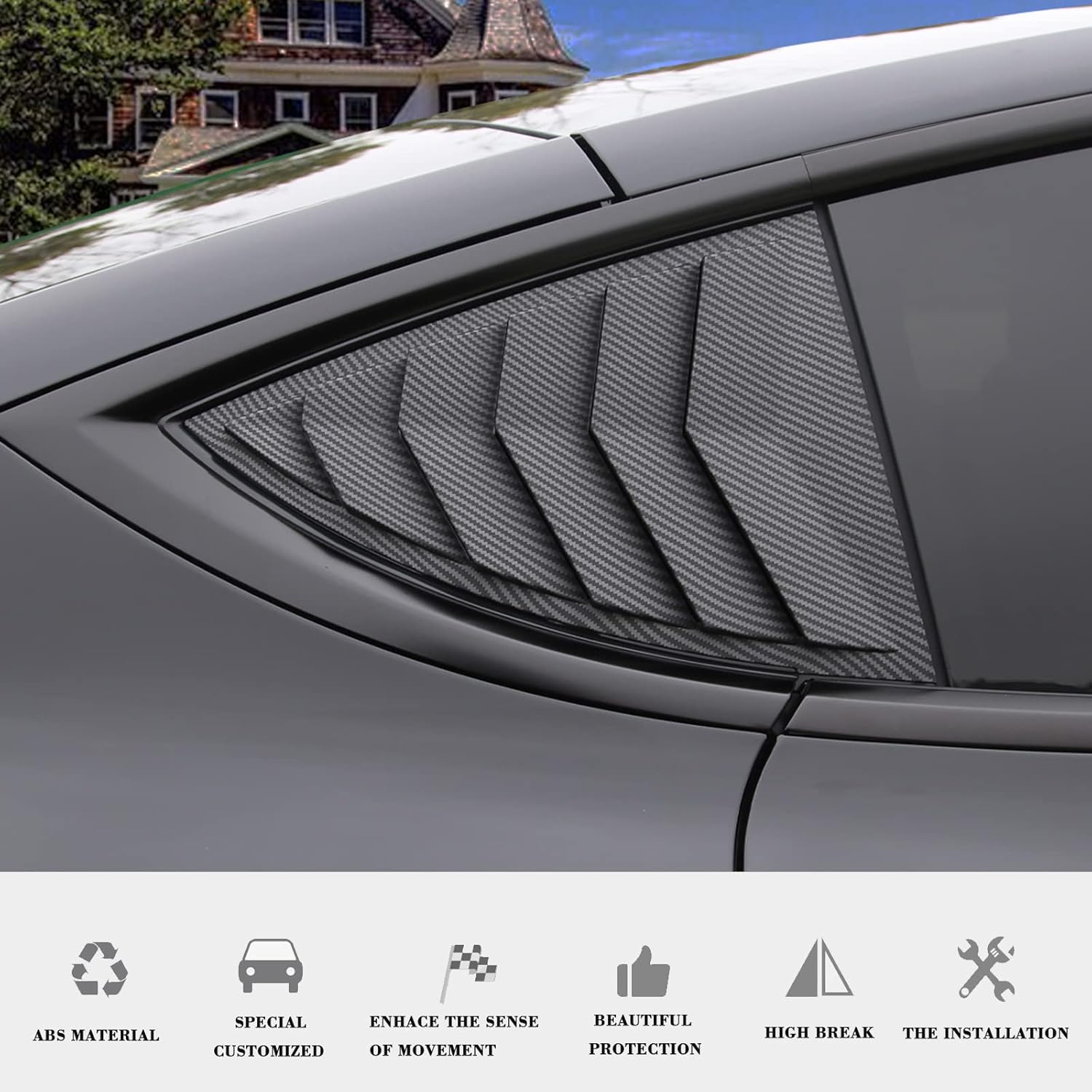 Youten Side Window Louver Cover, Sport Style Glossy Carbon Fiber Pattern Accessories for 2021-2026 Tesla Model Y