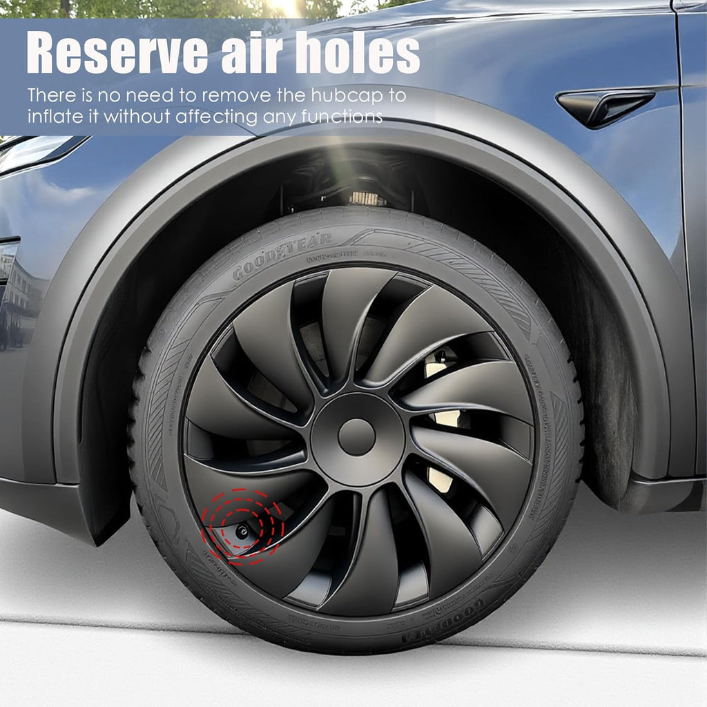 Youten 4PCS 19 Inch Hubcaps, Matte Black Aerodynamic Wheel Covers for 2025-2026 Tesla Model Y Juniper Crossflow Wheels, Snap-On Installation, Fit RWD/AWD