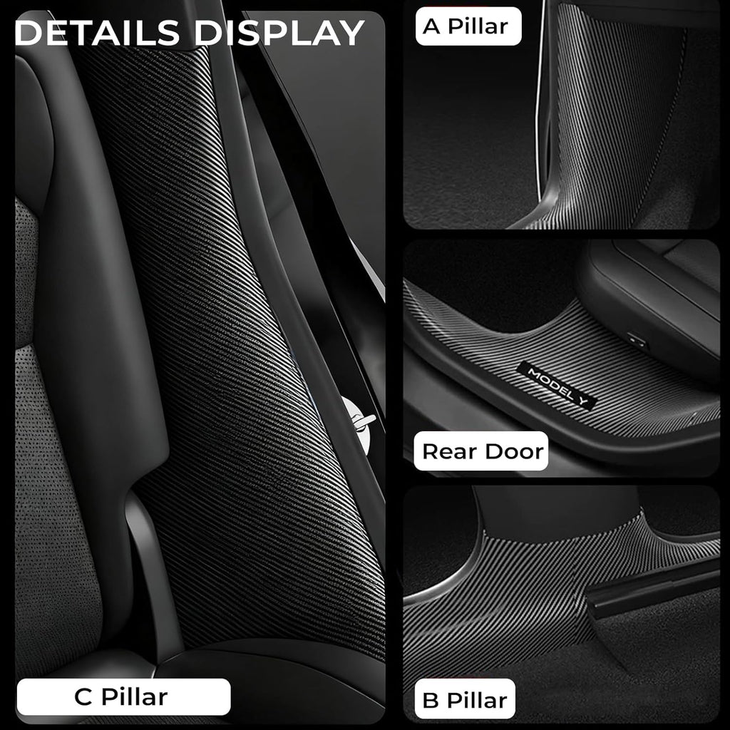 Youten 11PCS Carbon Fiber Door Sill Protector Set, Door Sill Covers, Center Console Anti-Kick Pads & Rear Bumper Guard for 2025-2026 Tesla Model Y Juniper