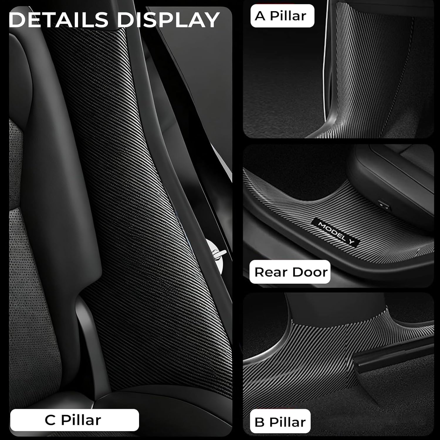 Youten 11PCS Carbon Fiber Door Sill Protector Set, Door Sill Covers, Center Console Anti-Kick Pads & Rear Bumper Guard for 2025-2026 Tesla Model Y Juniper