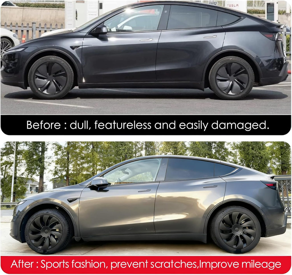 Youten 4PCS 19 Inch Hubcaps, Matte Black Aerodynamic Wheel Covers for 2025-2026 Tesla Model Y Juniper Crossflow Wheels, Snap-On Installation, Fit RWD/AWD