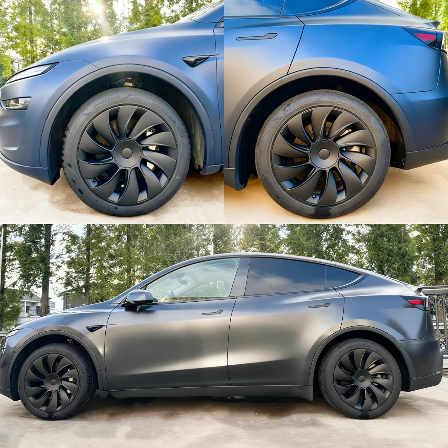 Youten 4PCS 19 Inch Hubcaps, Matte Black Aerodynamic Wheel Covers for 2025-2026 Tesla Model Y Juniper Crossflow Wheels, Snap-On Installation, Fit RWD/AWD