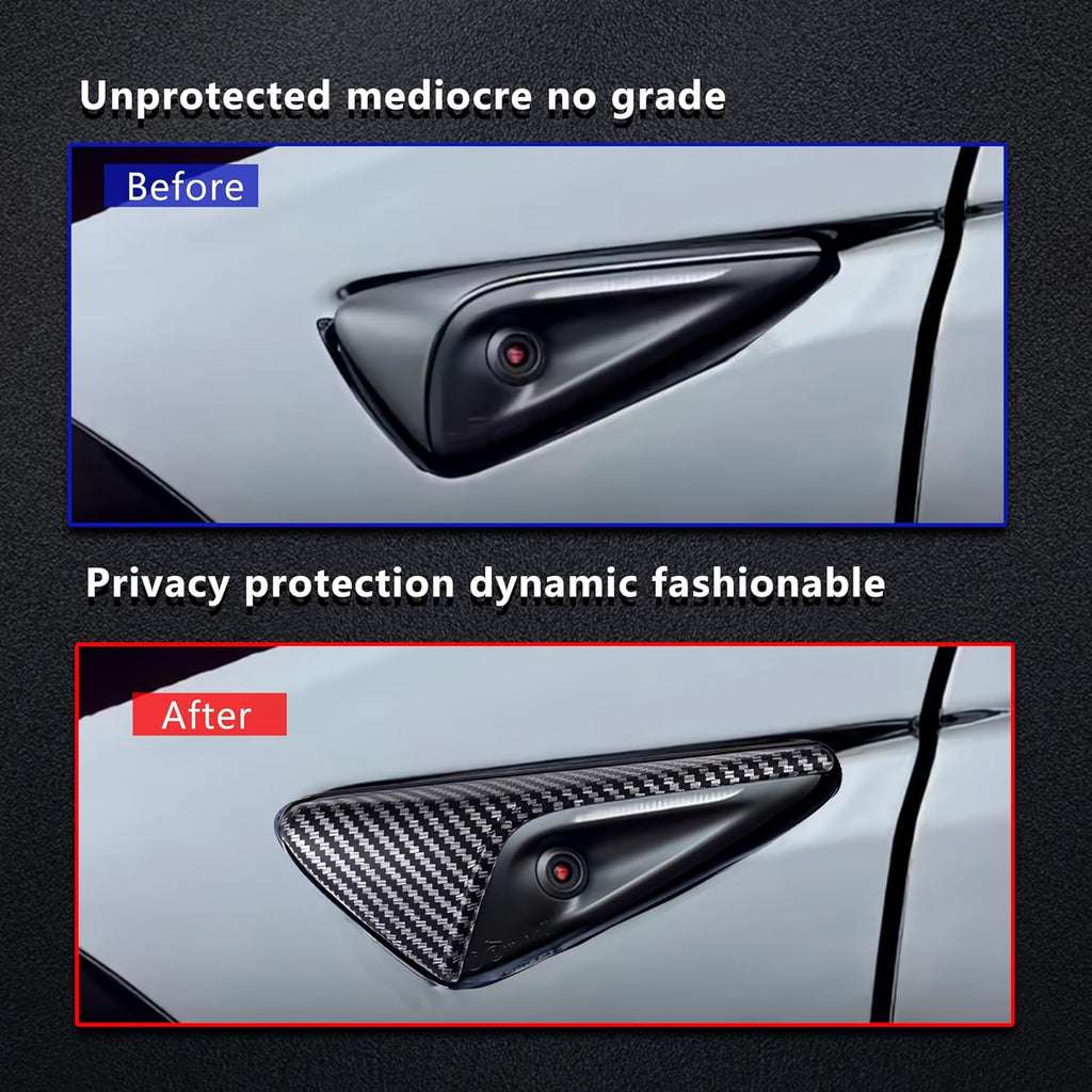 Youten HW4.0 Side Camera Protection Covers, Matt Carbon Fiber Pattern Turn Signal Accessories for 2024-2026 Tesla Model 3/Y