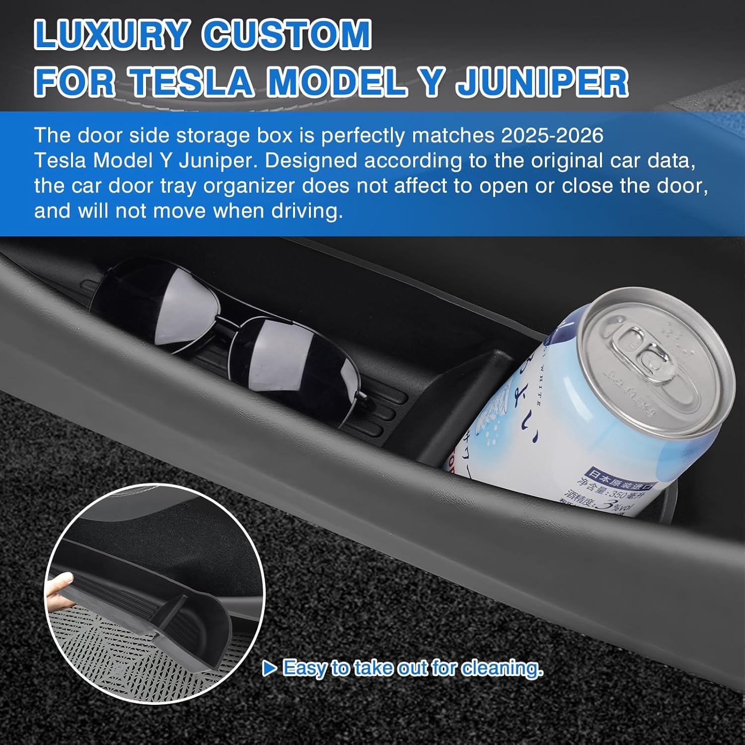 Youten 4PCS TPE Door Side Storage Trays, Front & Rear Door Organizer Inserts for 2025-2026 Tesla Model Y Juniper