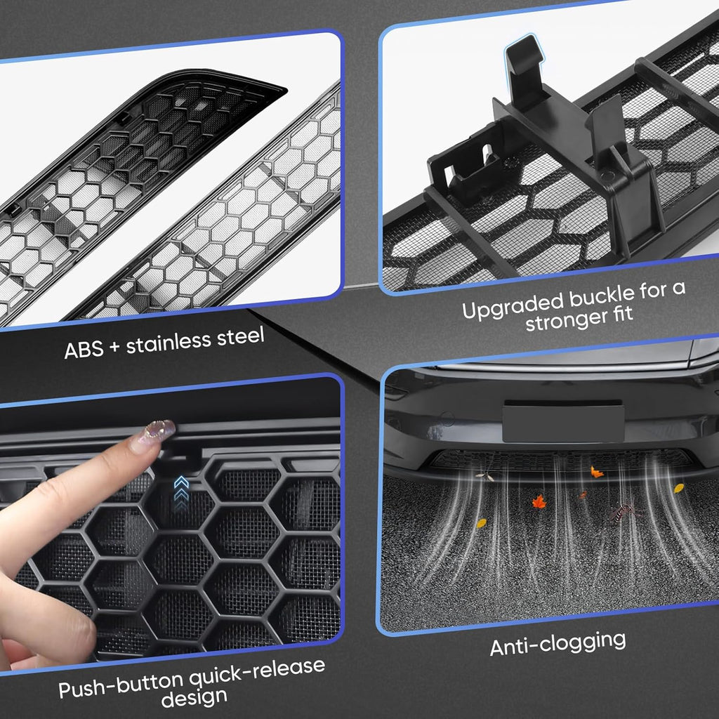 Youten Clip-On Black Grille Mesh Inserts, Front Air Inlet Vent Cover for 2025-2026 Tesla Model Y Juniper (Not for Standard)